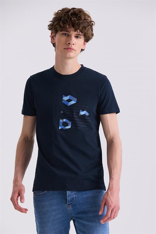 Lacivert Slim Fit Bisiklet Yaka T-Shirt