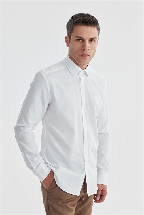 Beyaz Slim Fit %100 Pamuklu Desenli Gömlek