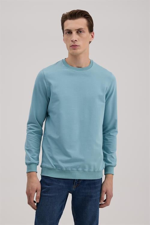 Yeşil Slim Fit Bisiklet Yaka Basic Sweatshirt