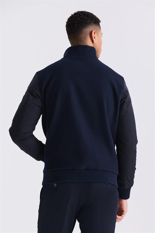 Lacivert Regular Fit Hakim Yaka Fermuarlı Kışlık Mont