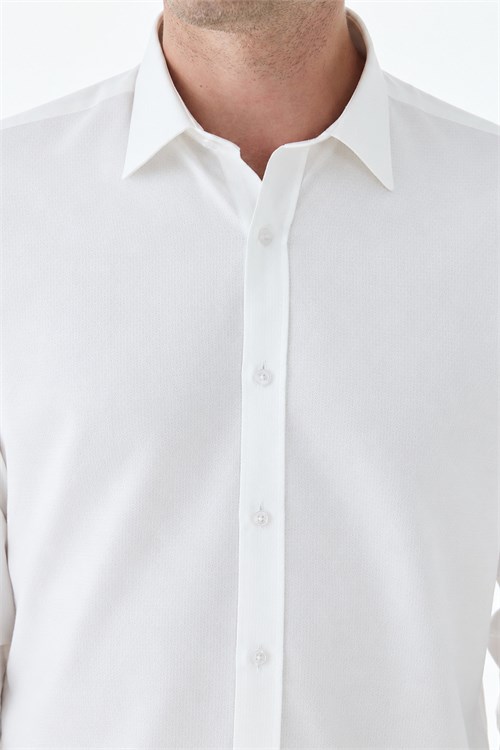 Beyaz %100 Pamuk Comfort Fit Klasik Yaka Gömlek