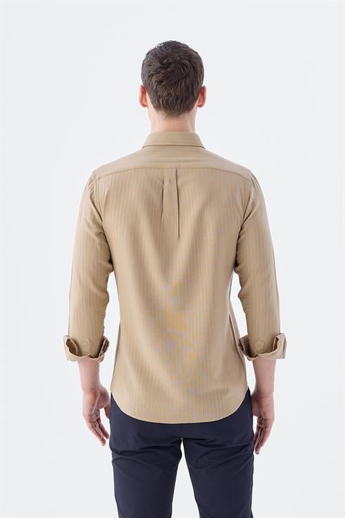 Rahat Kalıp - Comfort Fit Serili Gömlek-Jakamen  Yaka Alttan Düğmeli  Serili