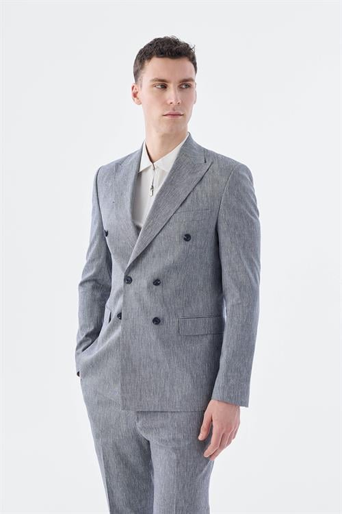 Dar Kalıp - Slim Fit Serili Takım Elbise-Jakamen  Kruvaze  Serili