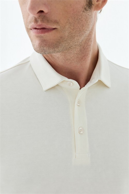Beyaz Slim Fit Fermuarlı Polo Yaka Sweatshirt