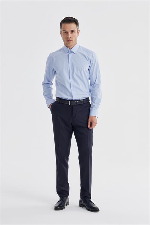 Mavi Slim Fit İtalyan Yaka Klasik Kravatlık Pamuklu Gömlek