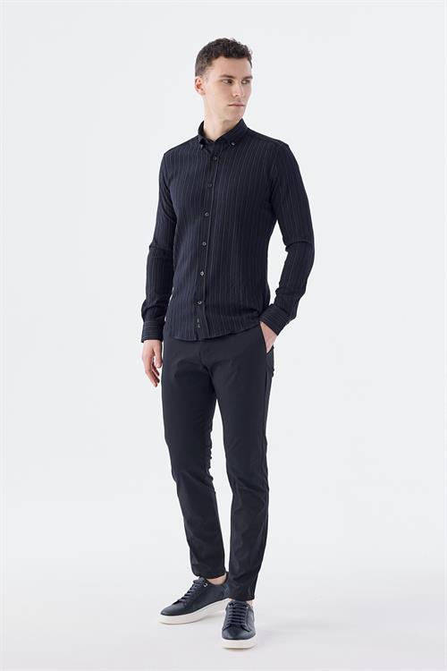 Dar Kalıp - Slim Fit Serili Gömlek-Jakamen  Yaka Alttan Düğmeli  Serili