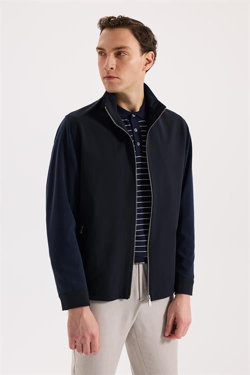 Lacivert Rahat Kalıp - Comfort Fit Mont Hakim Yaka