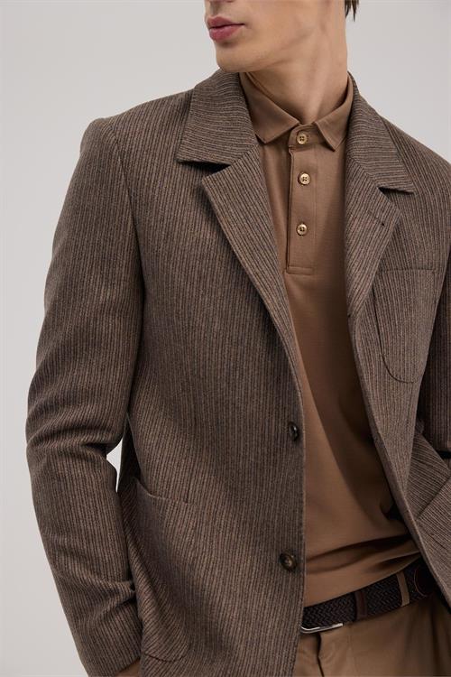 Kahve Dar Kalıp - Slim Fit Ceket Berberi Yaka