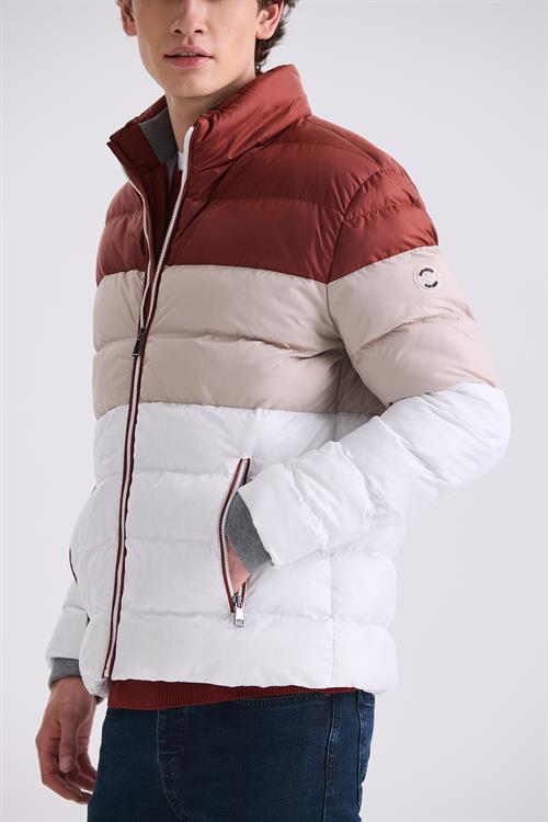 Taba Slim Fit Dik Yaka Kışlık Şişme Mont