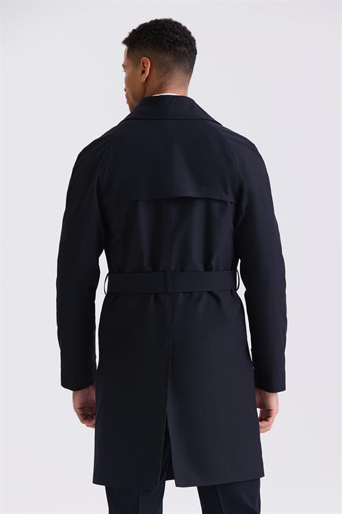 Lacivert Slim Fit Kruvaze Yazlık Trençkot