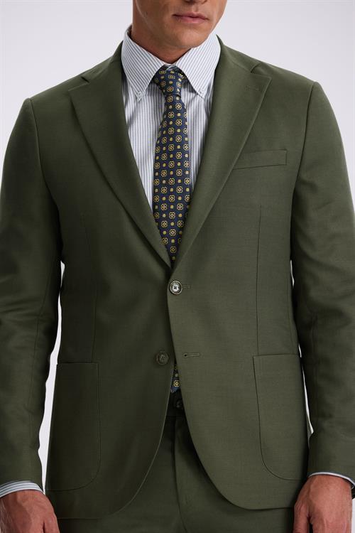 Haki Slim Fit Mono Yaka Tensel Kumaş Çift Yırtmaç Torba Cepli Takım Elbise