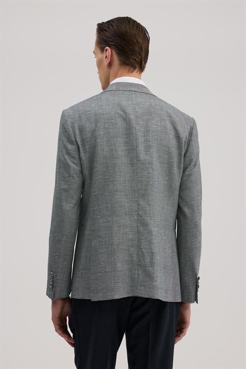 Lacivert Slim Fit Mono Yaka Yelekli Keten Karışımllı Takım Elbise