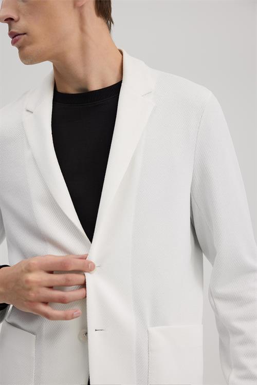 Beyaz Dar Kalıp - Slim Fit Ceket Mono Yaka