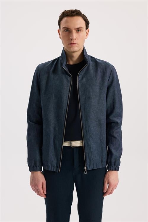 Lacivert Rahat Kalıp - Comfort Fit Mont Dik Yaka