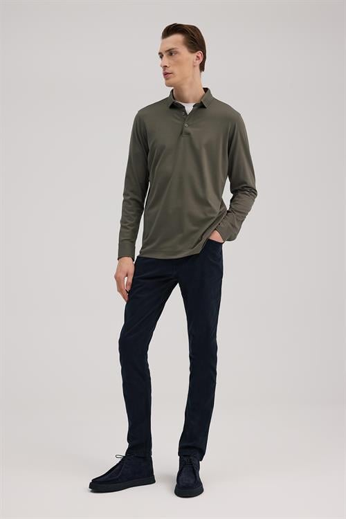 Haki Slim Fit Polo Yaka Sweatshirt