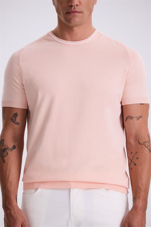 Pembe Slim Fit Triko Bisiklet Yaka T-Shirt