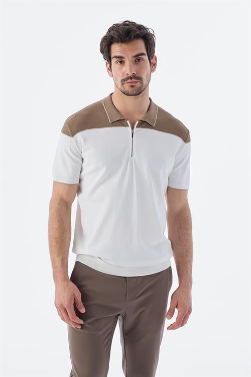 Dar Kalıp - Slim Fit Serili T-Shirt-Jakamen  POLO FERMUARLI  Serili