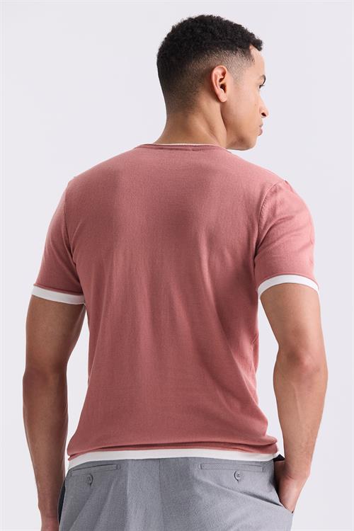 Gül Kurusu Slim Fit Triko Bisiklet Yaka T-Shirt