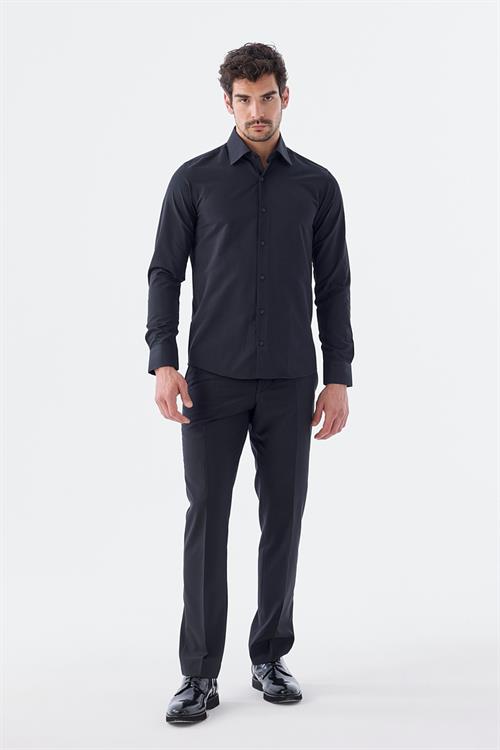 Dar Kalıp - Slim Fit Serili Gömlek-Jakamen  YAKA ÇİFT POLİKAT  Serili