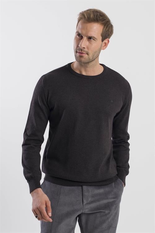 Antrasit Slim Fit Bisiklet Yaka Triko Kazak