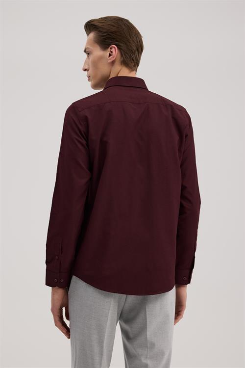 Bordo Rahat Kalıp - Comfort Fit Gömlek Klasik Yaka