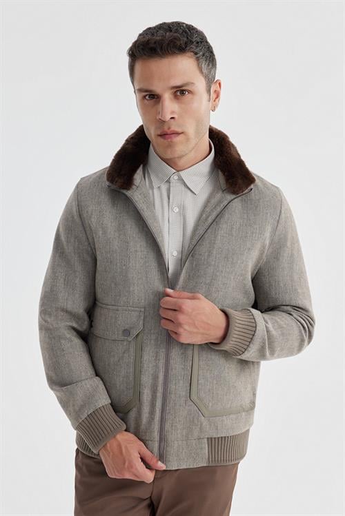 Kahve Comfort Fit Kürklü yaka Yünlü Mont