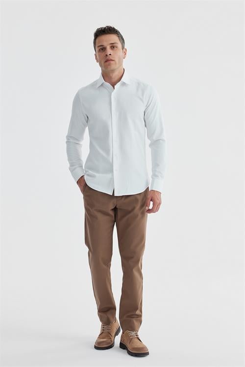 Beyaz Slim Fit  Desenli Klasik Kravatlık Pamuklu Gömlek