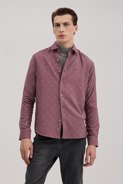 Pembe Rahat Kalıp - Comfort Fit Gömlek Yaka Alttan Düğmeli
