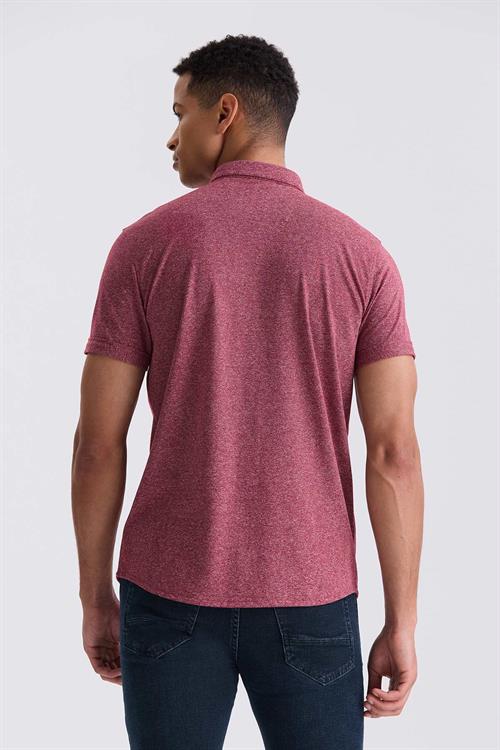 Bordo Slim Fit Gömlek Yaka Düğmeli T-Shirt