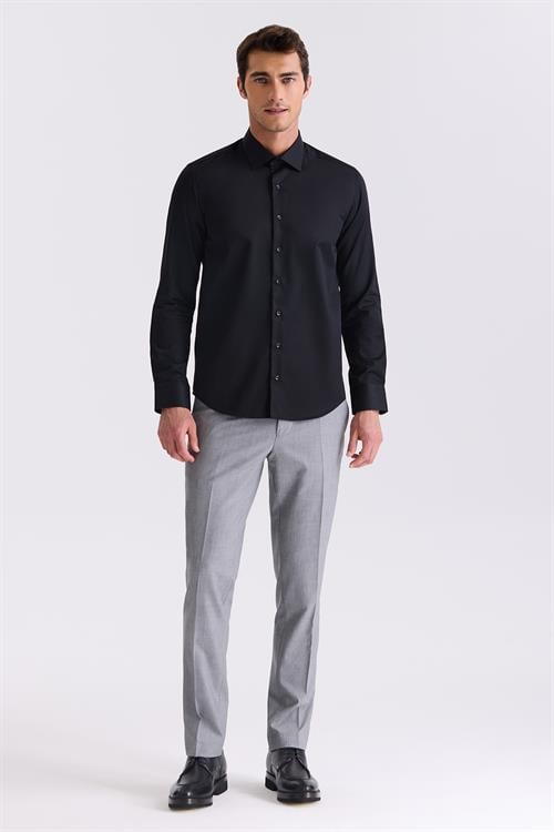 Siyah Slim Fit Basic Düğmeli %100 Pamuk Gömlek