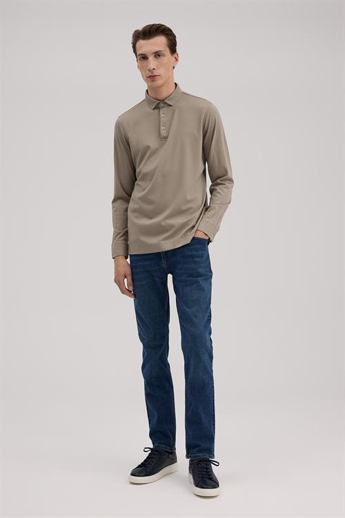 Kahve Slim Fit Polo Yaka Sweatshirt