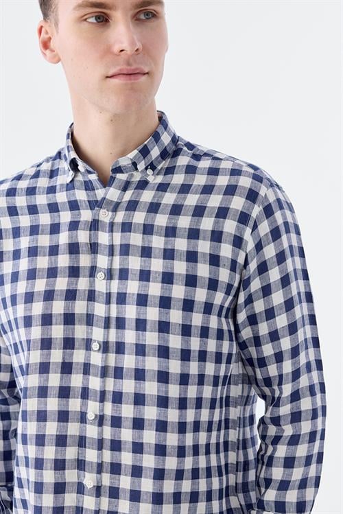 Rahat Kalıp - Comfort Fit Serili Gömlek-Jakamen  Yaka Alttan Düğmeli  Serili