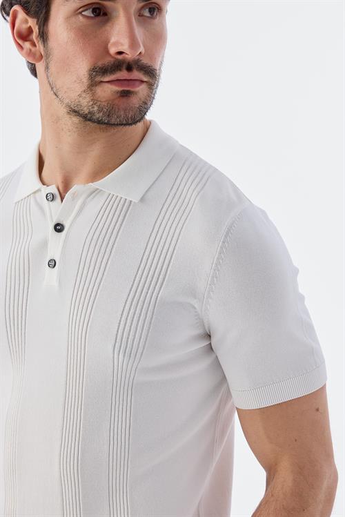 Dar Kalıp - Slim Fit Serili T-Shirt-Jakamen  Polo Düğmeli  Serili