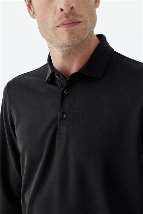 Siyah Comfort Fit Polo Yaka Sweatshirt