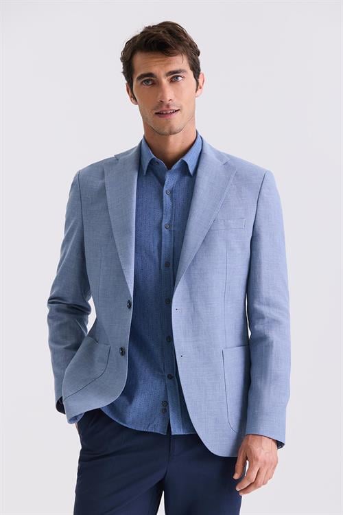 İndigo Slim Fit Mono Yaka Keten Spor Ceket