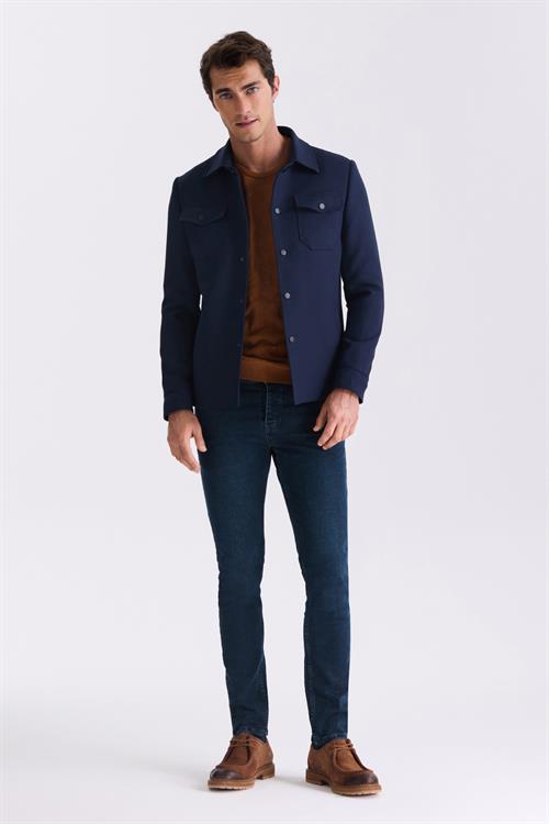 Lacivert Slim Fit Bebe Yaka Spor Mevsimlik Mont