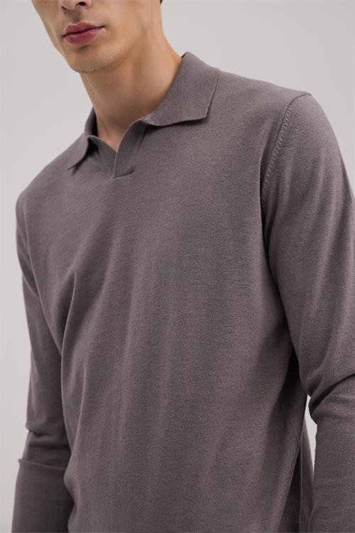 Gül Kurusu Slim Fit Polo Yaka Triko Kazak