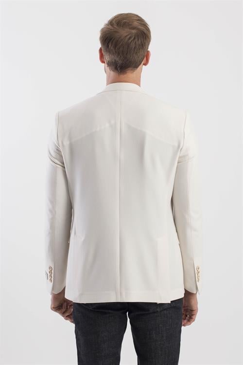 Krem Slim Fit Desenli Sivri Yaka Ceket 