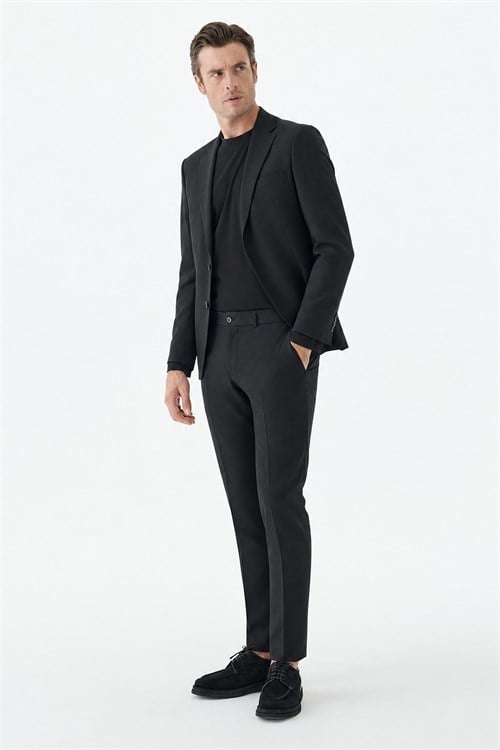 Siyah Slim Fit Mono Yaka Takım Elbise