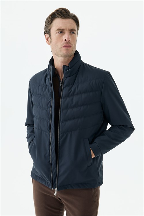 Lacivert Comfort Fit Dik Yaka Spor Mont Mont