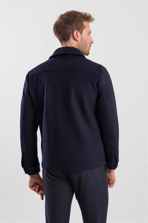 Lacivert Comfort Fit Bebe Yaka Yünlü Mont