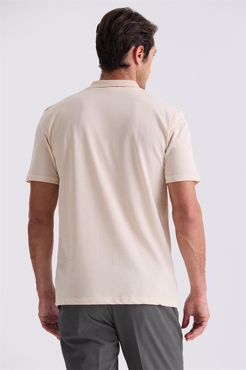 Bej Regular Fit Desenli Polo Yaka T-Shirt