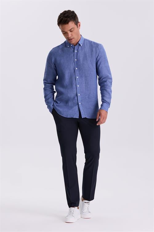 Saks %100 Keten Düğmeli Yaka Comfort Fit Gömlek