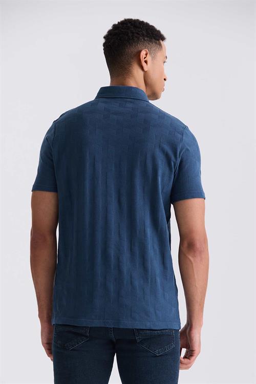 Lacivert Slim Fit Desenli Polo Yaka T-Shirt