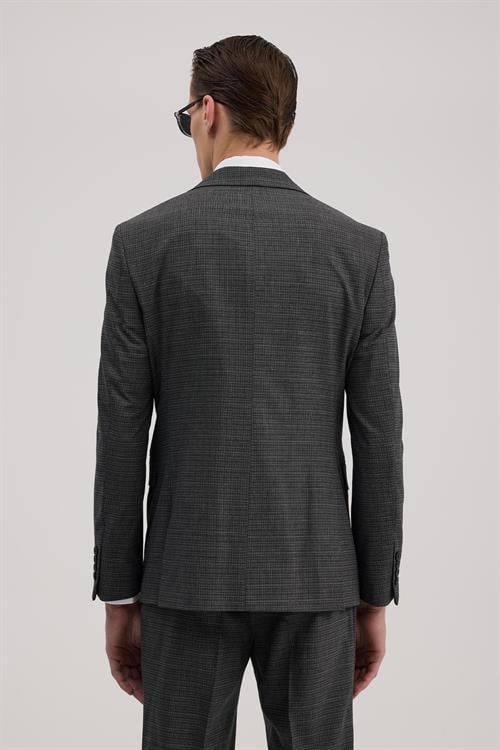 Antrasit Dar Kalıp - Slim Fit Takım Elbise Sivri Yaka