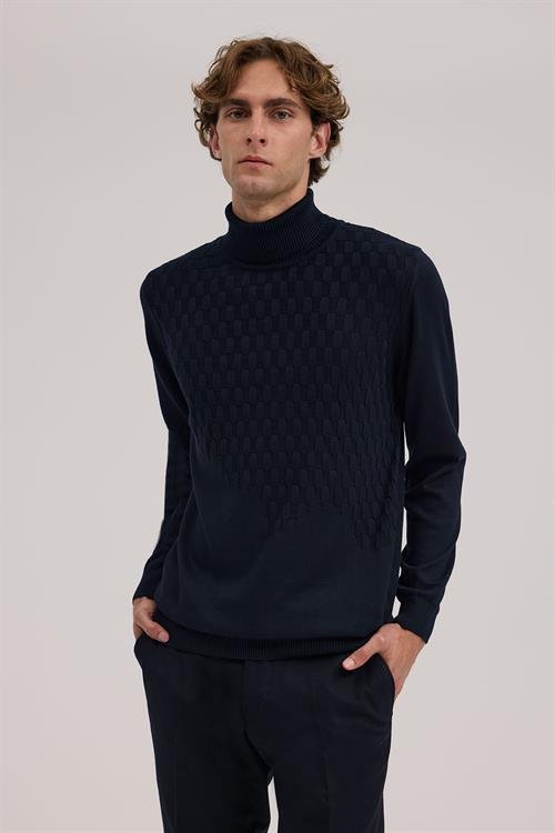 Lacivert Dar Kalıp - Slim Fit Triko Tam Balıkcı Yaka