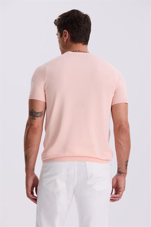 Pembe Slim Fit Triko Bisiklet Yaka T-Shirt