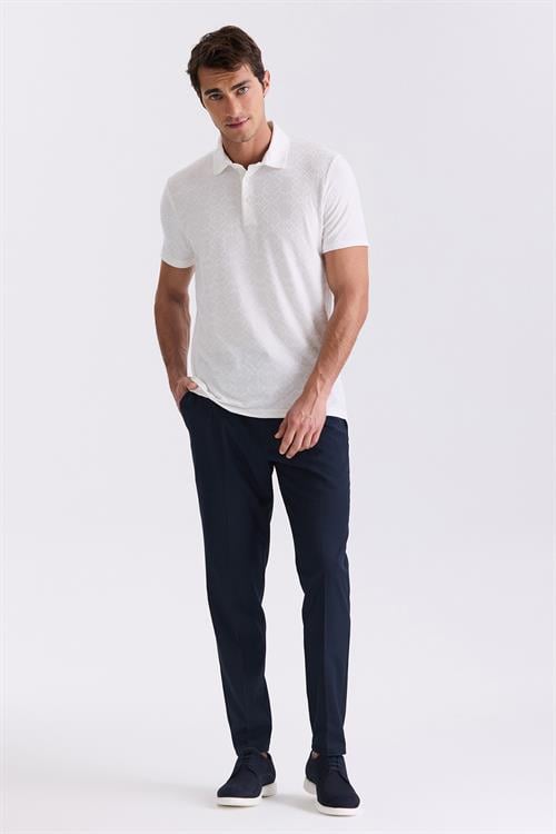 Ekru Slim Fit Desenli Polo Yaka T-shirt