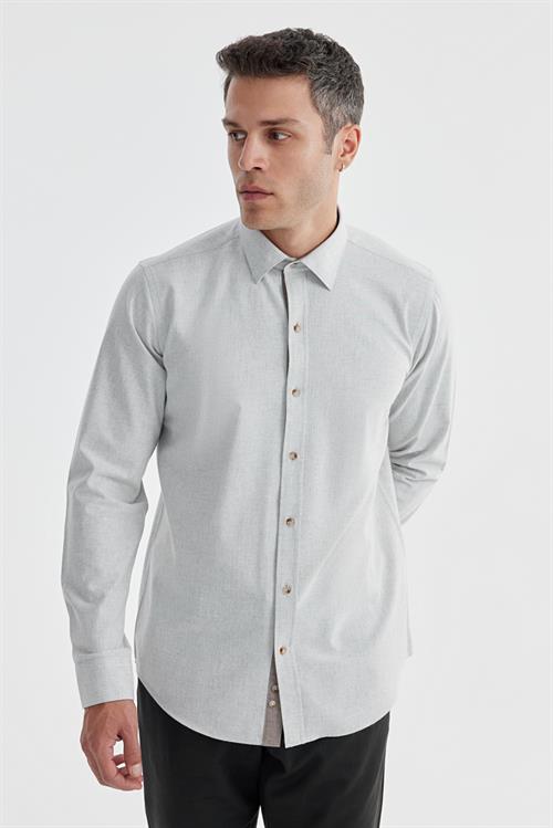 Gri Comfort Fit Gizli Düğmeli Yaka Gömlek