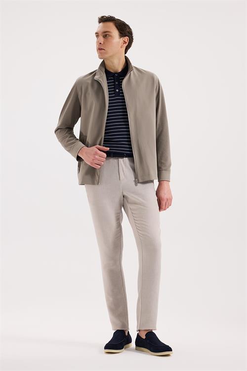 Bej Rahat Kalıp - Comfort Fit Mont Hakim Yaka